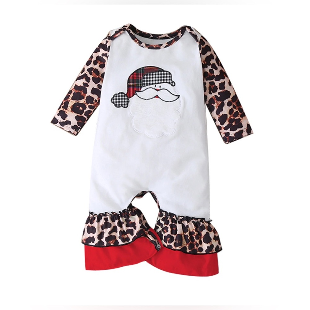 Festive Santa Leopard Print Kids Bodysuit